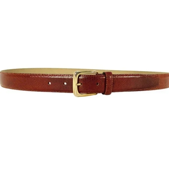 Bullock & Jones - 80/22 Spanish Classic Lizard Skin Belt | Size 32: Cognac Brown - Picture 3 of 5